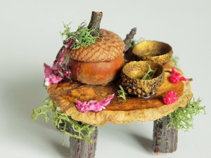 The tiniest acorn tea set.